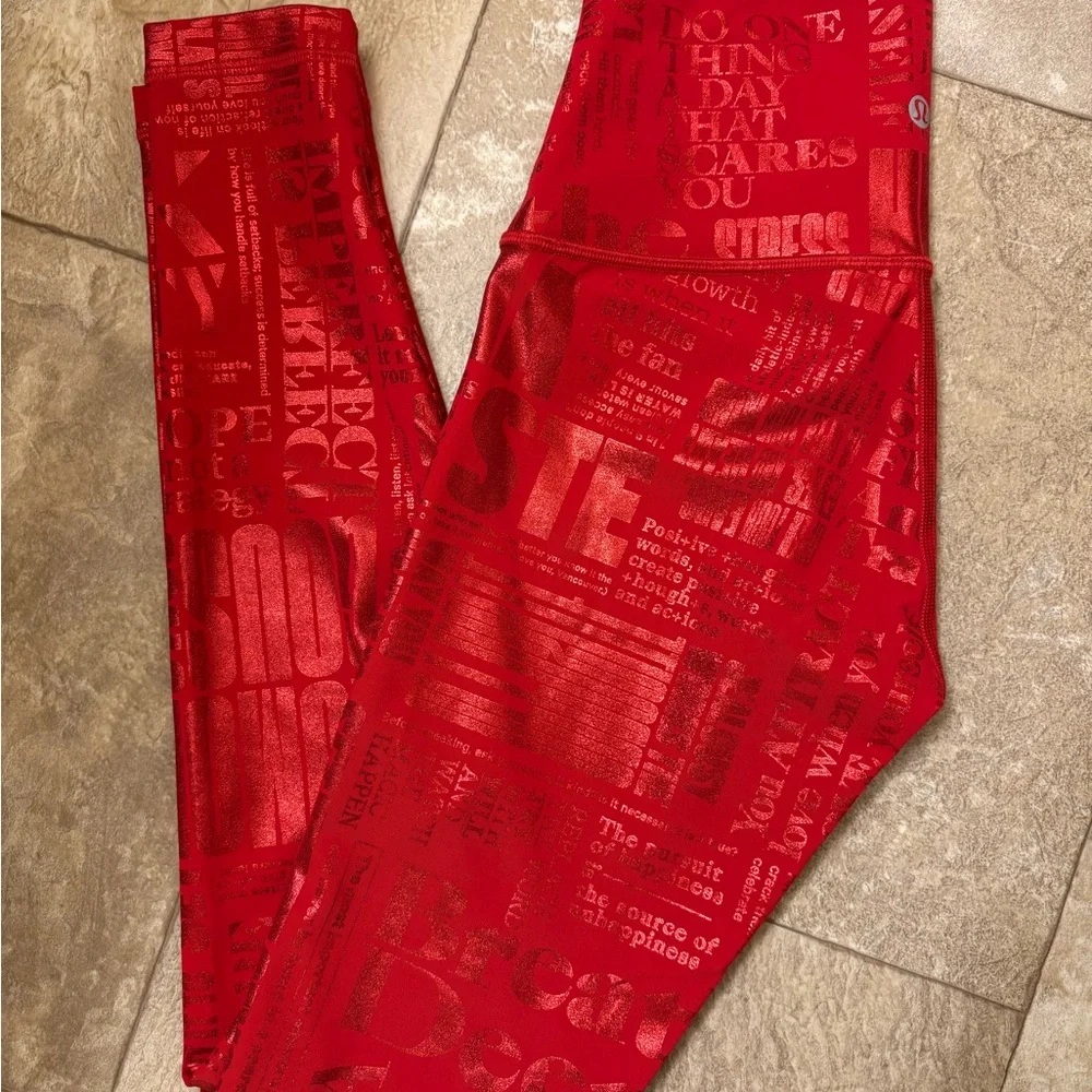 Lululemon Athletica Red Text Print Leggings - Picture 2 of 8